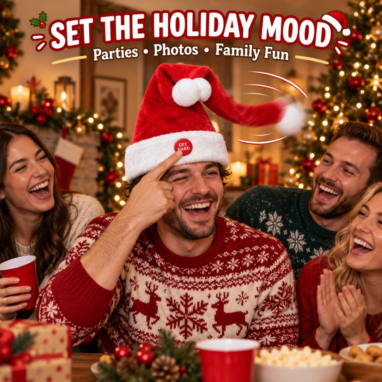 🎅 Funny “GET HARD” Christmas Santa Hat for Adults