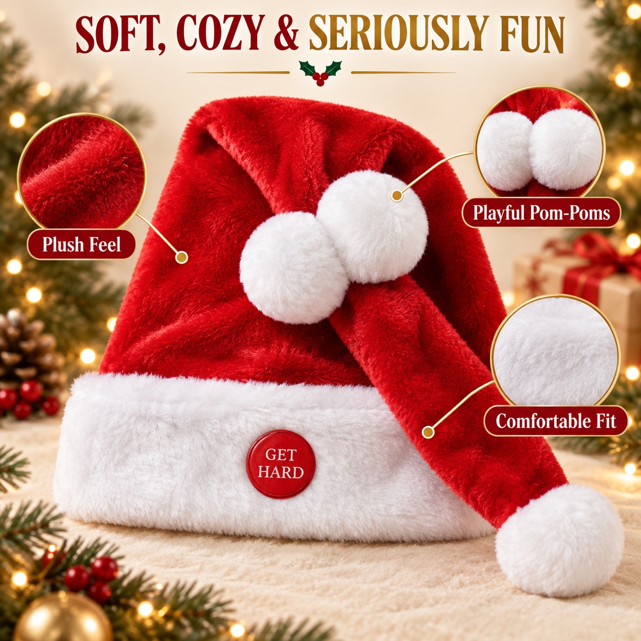 🎅 Funny “GET HARD” Christmas Santa Hat for Adults