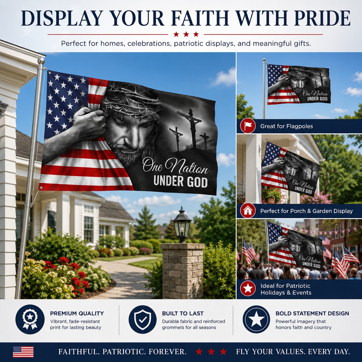 One Nation Under God Jesus Flag - Patriotic Grommet Flag Gift for Faithful Hearts & Home Decor