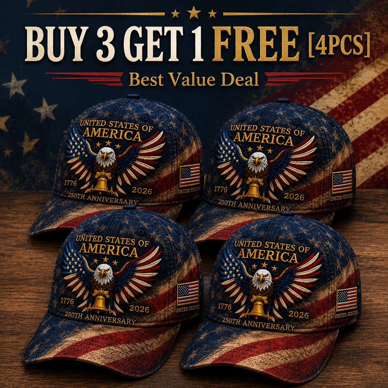 🎉Patriotic 4th of July ❤️ 🇺🇸 Premium Crafted USA 250th Anniversary Patriotic Eagle Cap
