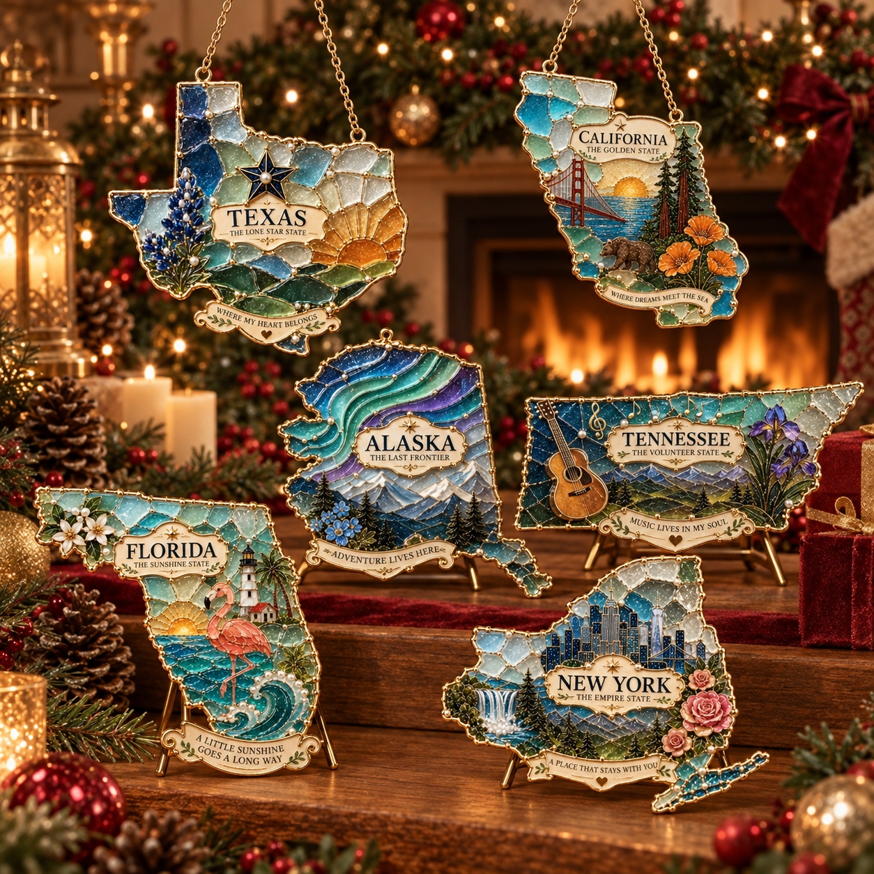 🏡 State-Shaped Sea Glass Hanging Ornament