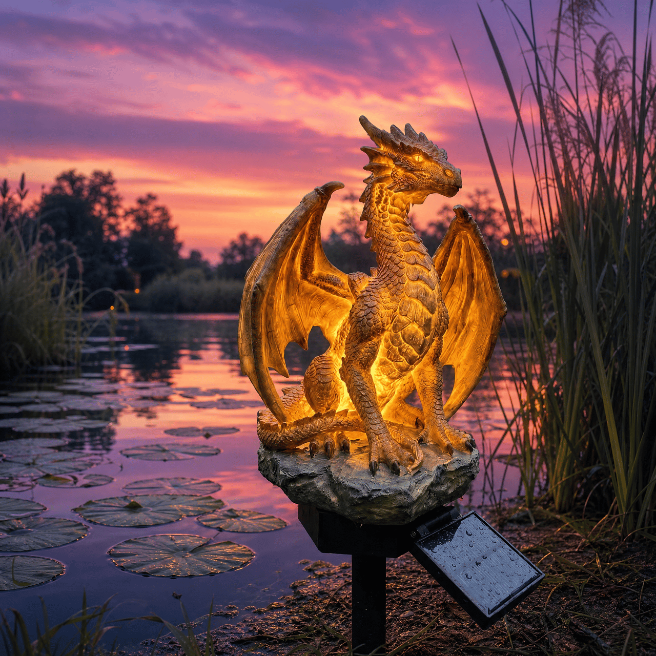 💥LAST DAY 50% OFF🐉✨Solar Dragon Garden Statue Light &ndash; Golden Ember Fantasy Outdoor Decor