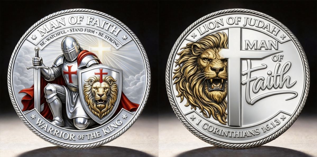 🦁Man of Faith – Warrior of the King Challenge Coin
