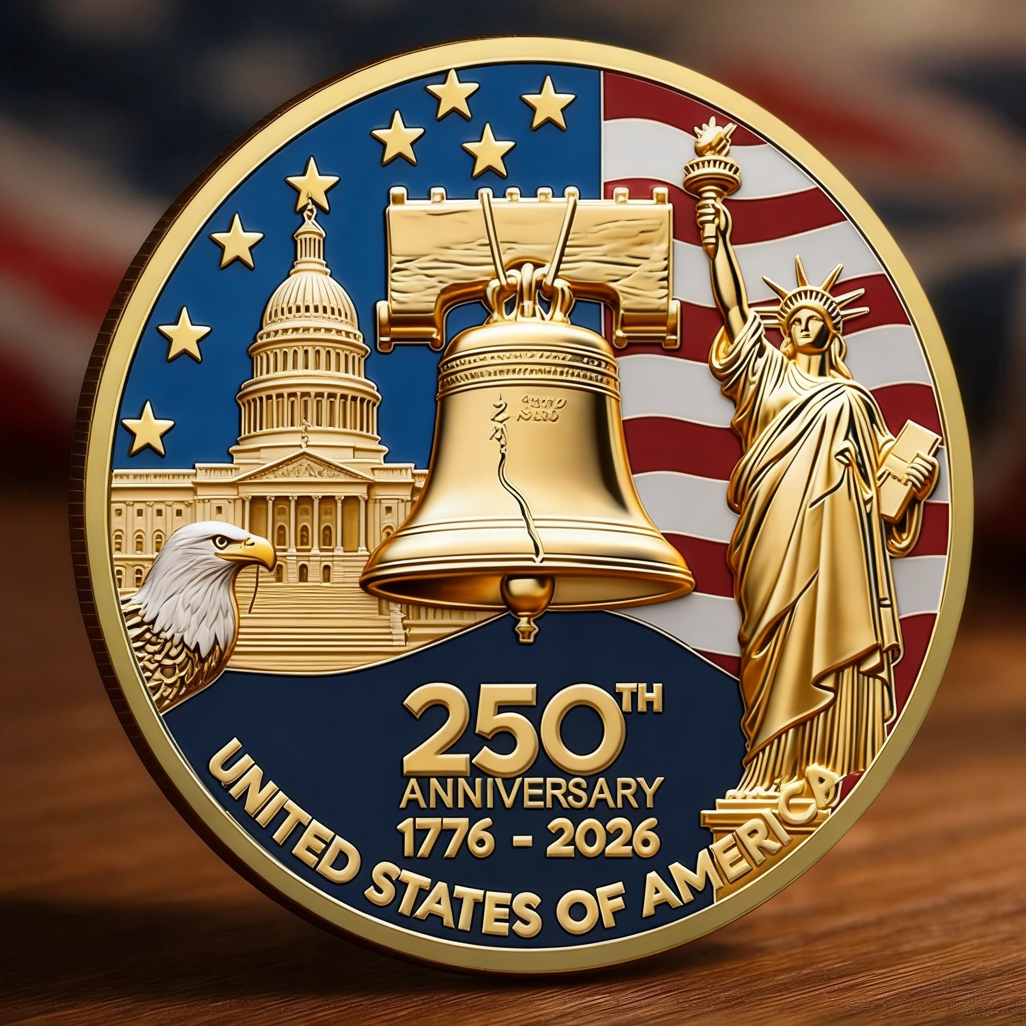 🦅CELEBRATION FREEDOM & FAITH - Golden 250th Anniversary Commemorative Coins