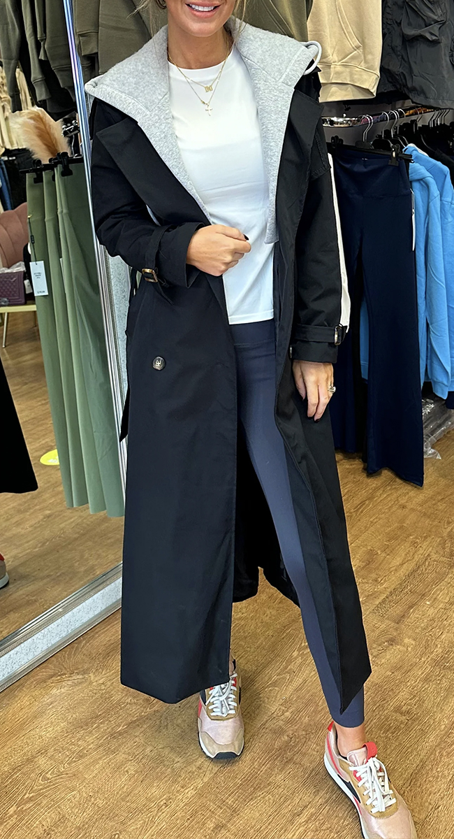 Women's Hooded Lapel Fake Two-piece Casual Long Trench Coat