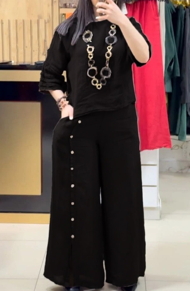 Fashion solid color loose casual three-quarter sleeve top loose pants suit