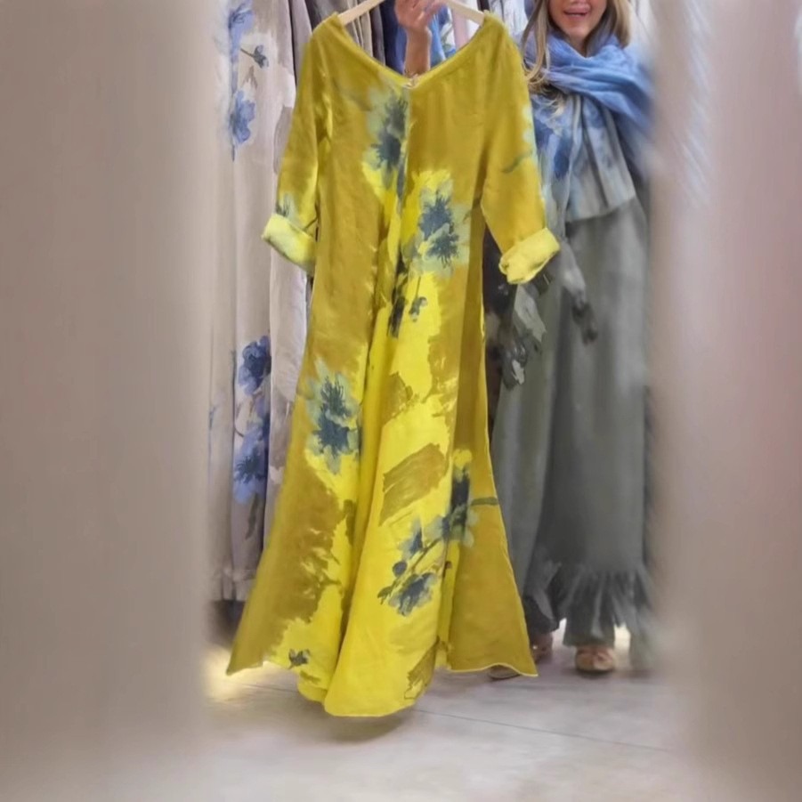 V-neck digital print short-sleeved casual dress