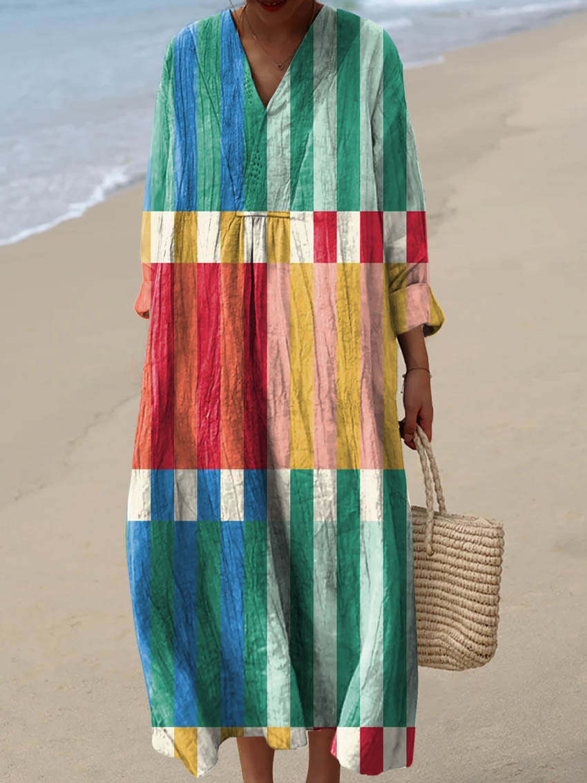 Women's Abstract Geometric Pattern Art Print Cotton Dress