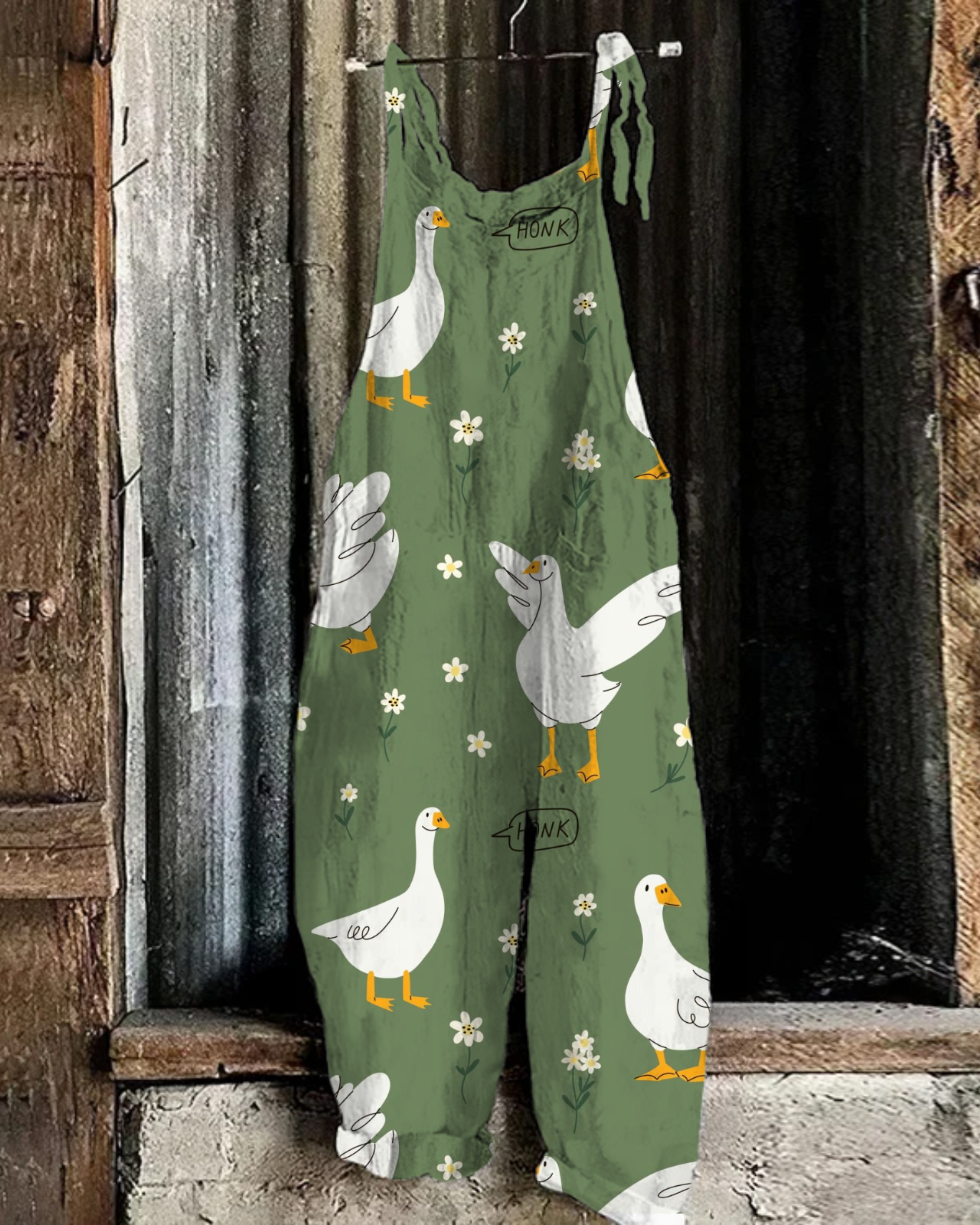 Japanese Art Huge Farm And Animal Print Loose Casual Jumpsuit