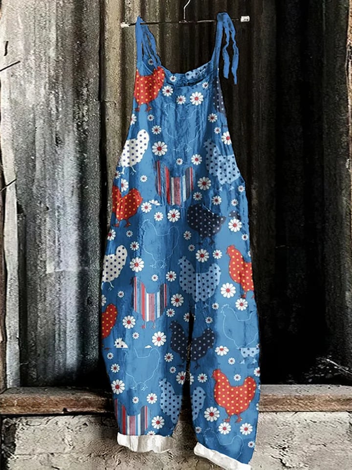 Women's Farm Animal and Floral Print Overalls