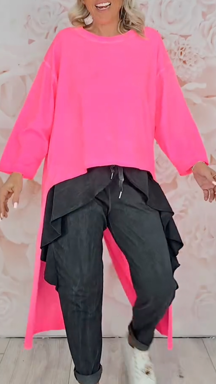 Women's Crew Neck Long Top with Asymmetrical Slits