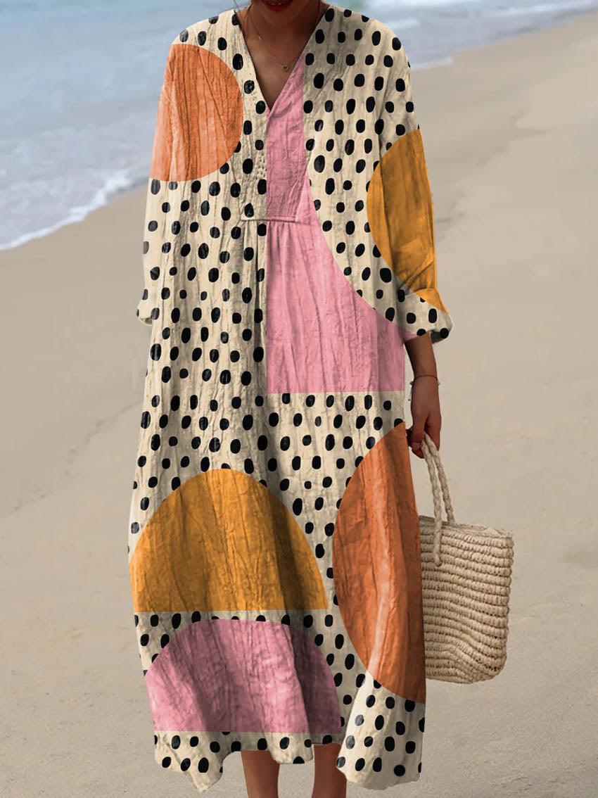 Women's Abstract Geometric Pattern Art Print Cotton Dress