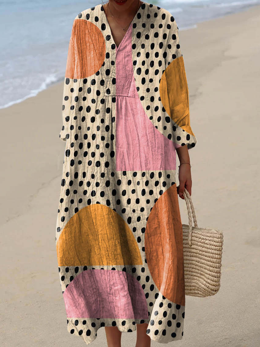 Women's Abstract Geometric Pattern Art Print Cotton Dress