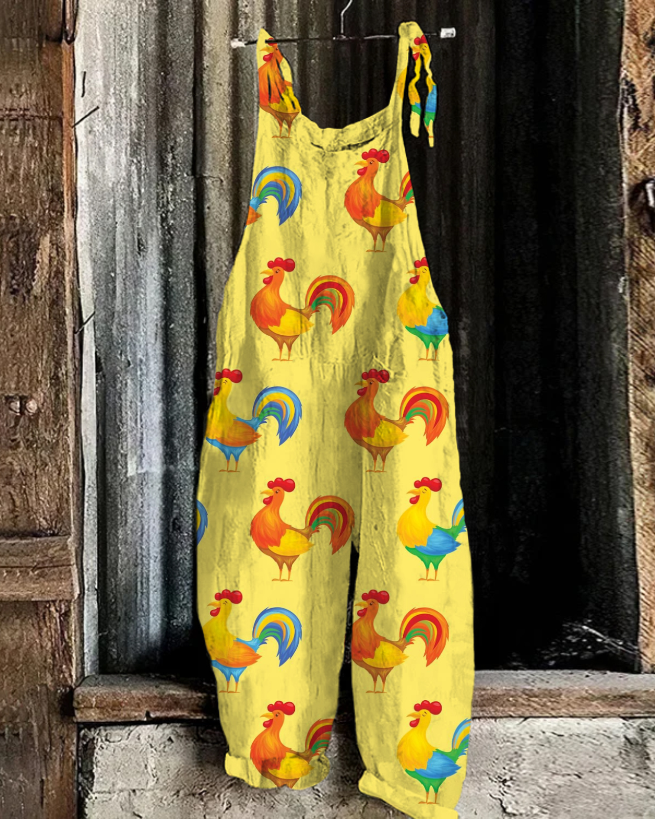 Women's Farm Animals Print Linen Blend Casual Jumpsuit