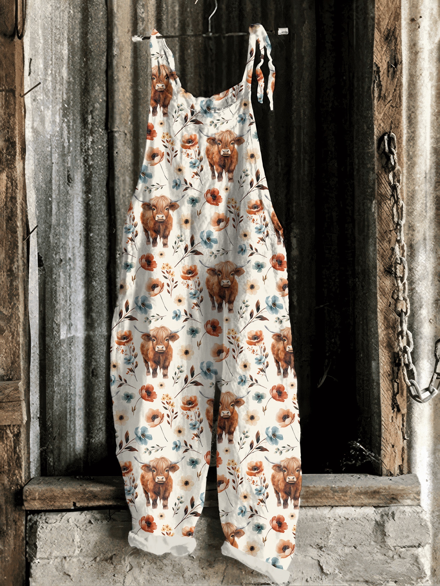 Highland Cow Print Casual Jumpsuit