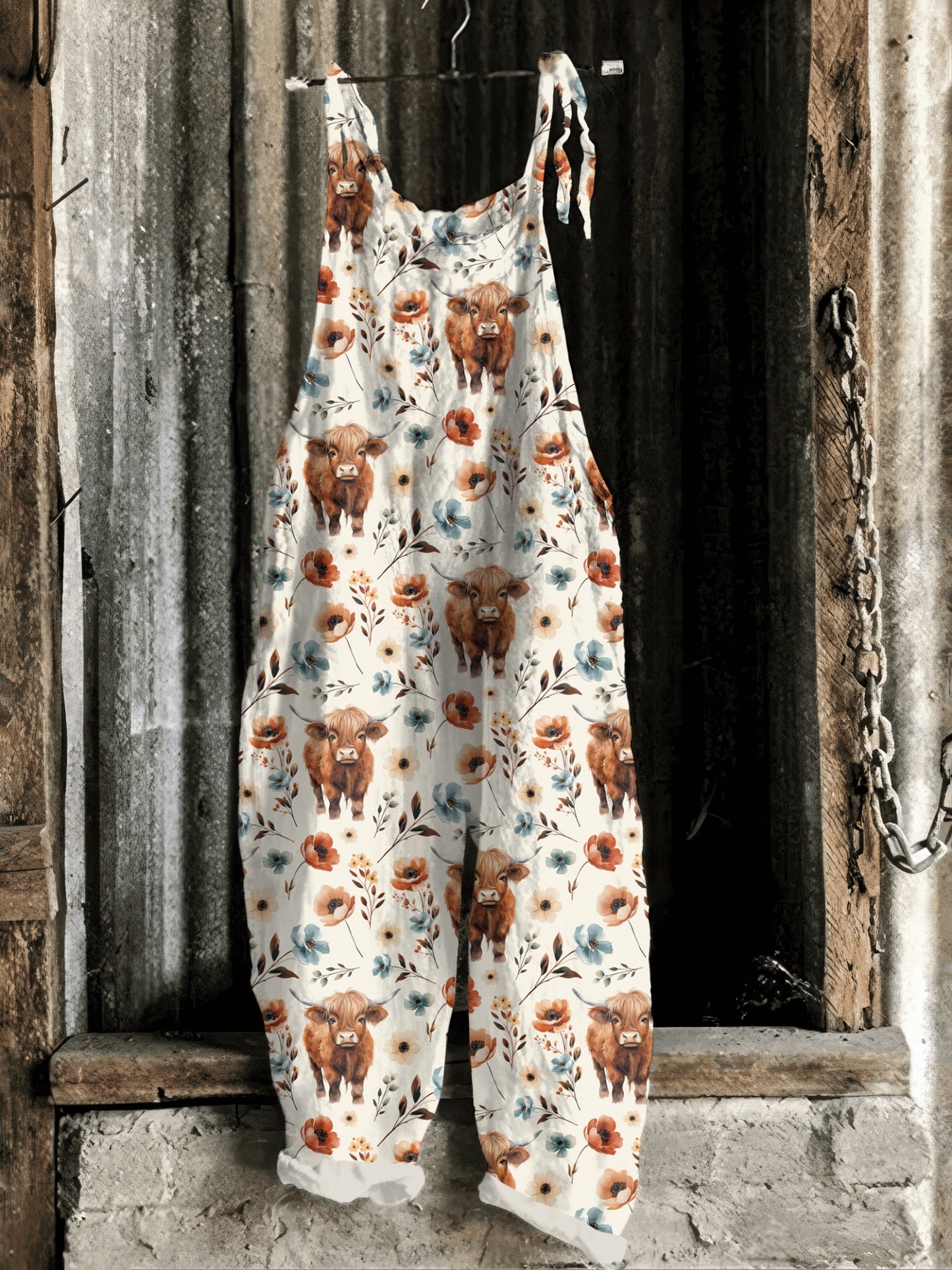 Highland Cow Print Casual Jumpsuit