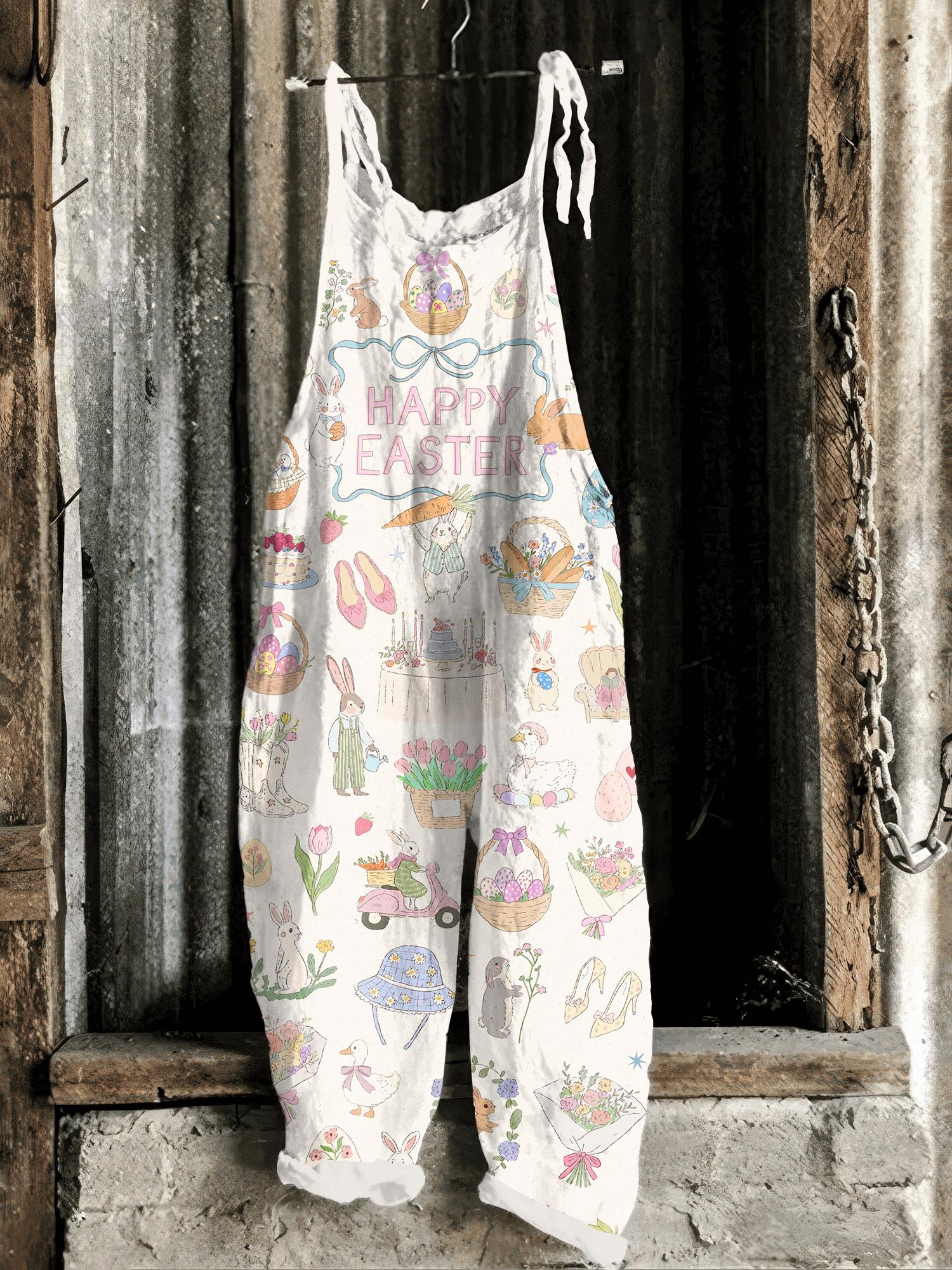 Vintage Easter Pattern Casual Jumpsuit