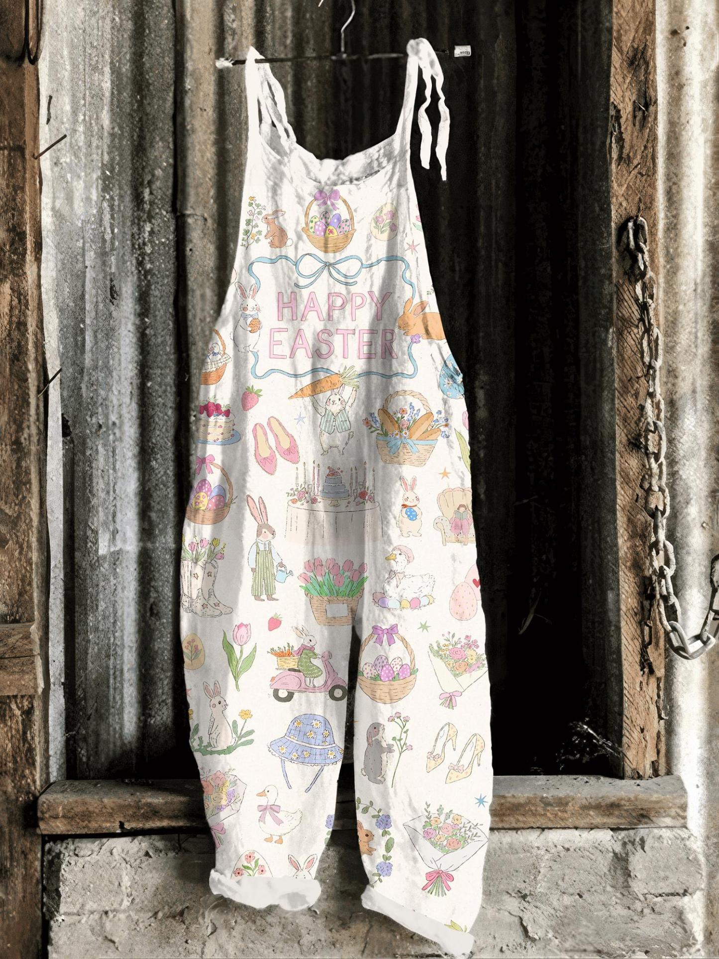 Vintage Easter Pattern Casual Jumpsuit