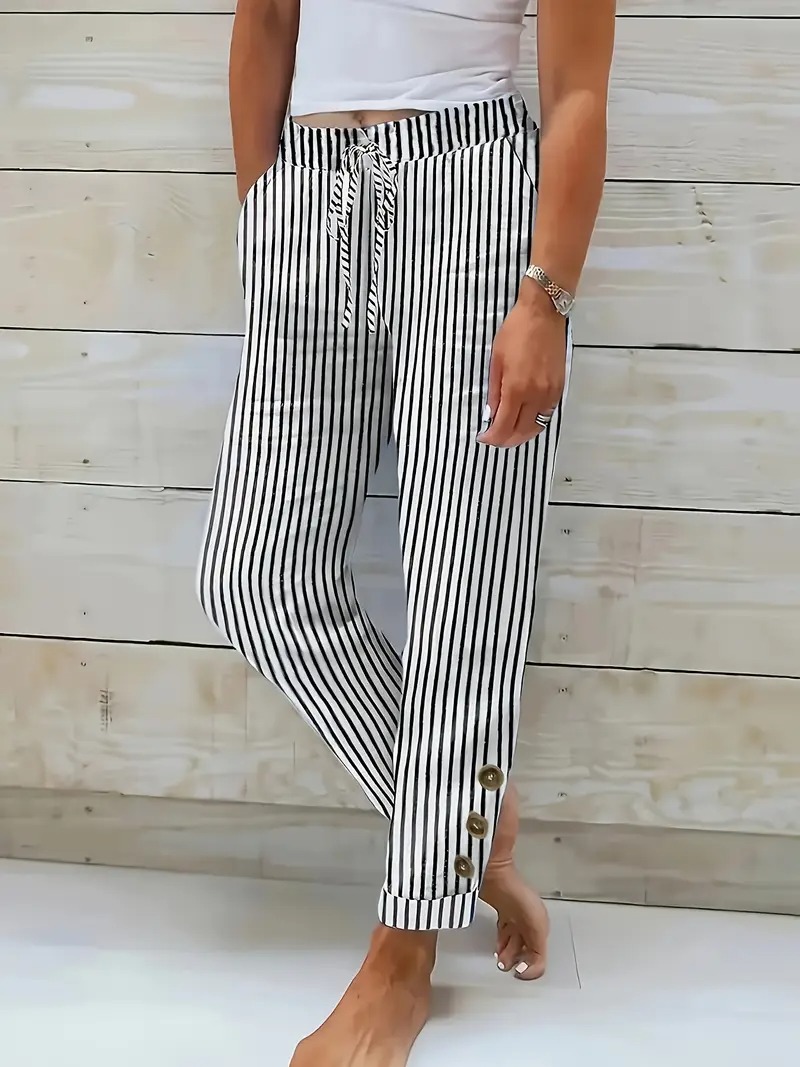 Women's Casual Striped Lace-Up Pants