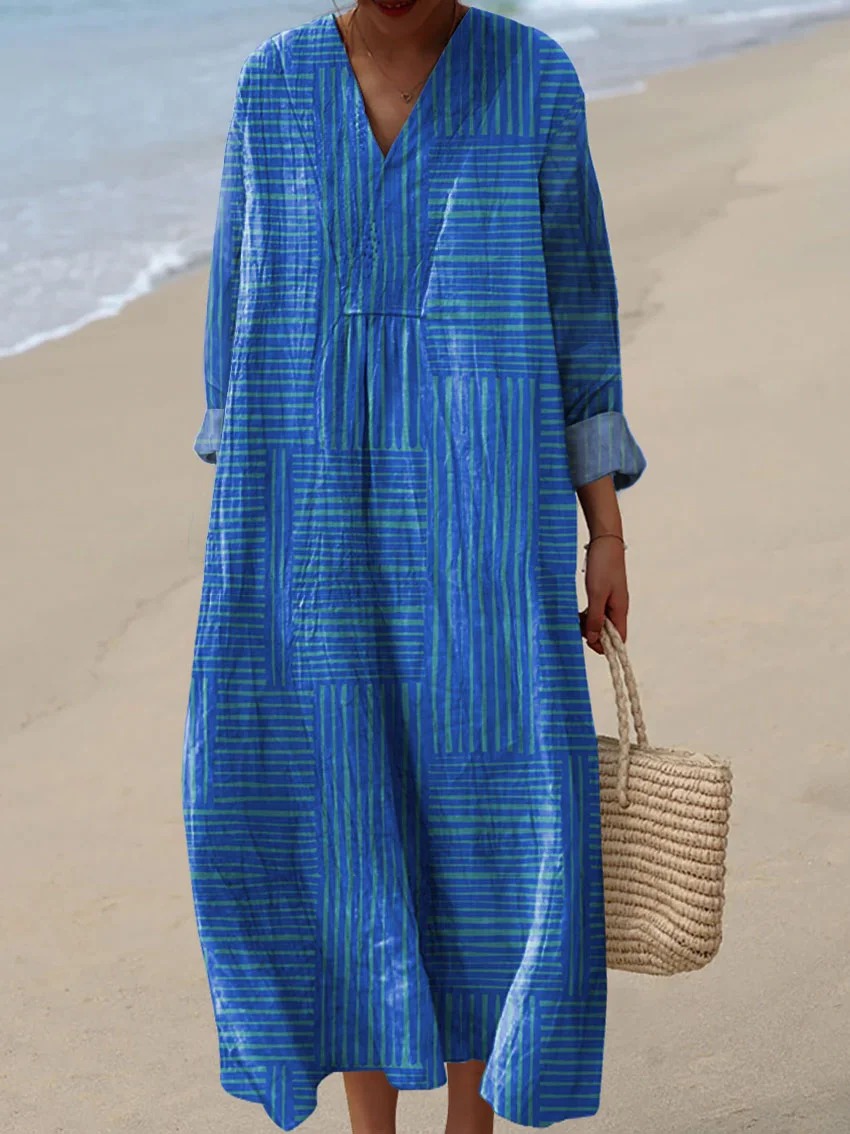 Women's Blue Stripes Art Print Dress