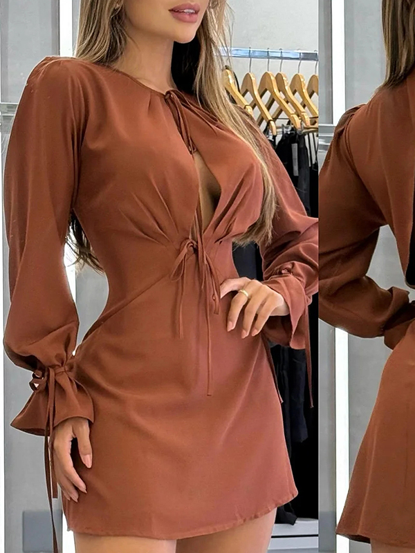 Ladies' Round Neck Tied Hollow Temperament Dress