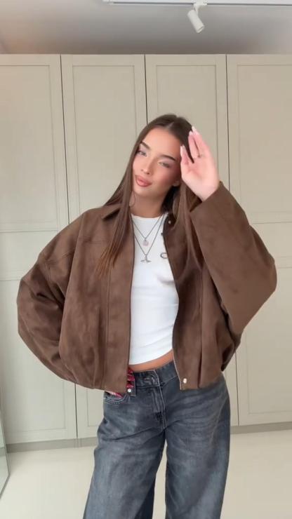 🤎 Chic Brown Suede Jacket — Effortless Street Style Essential
