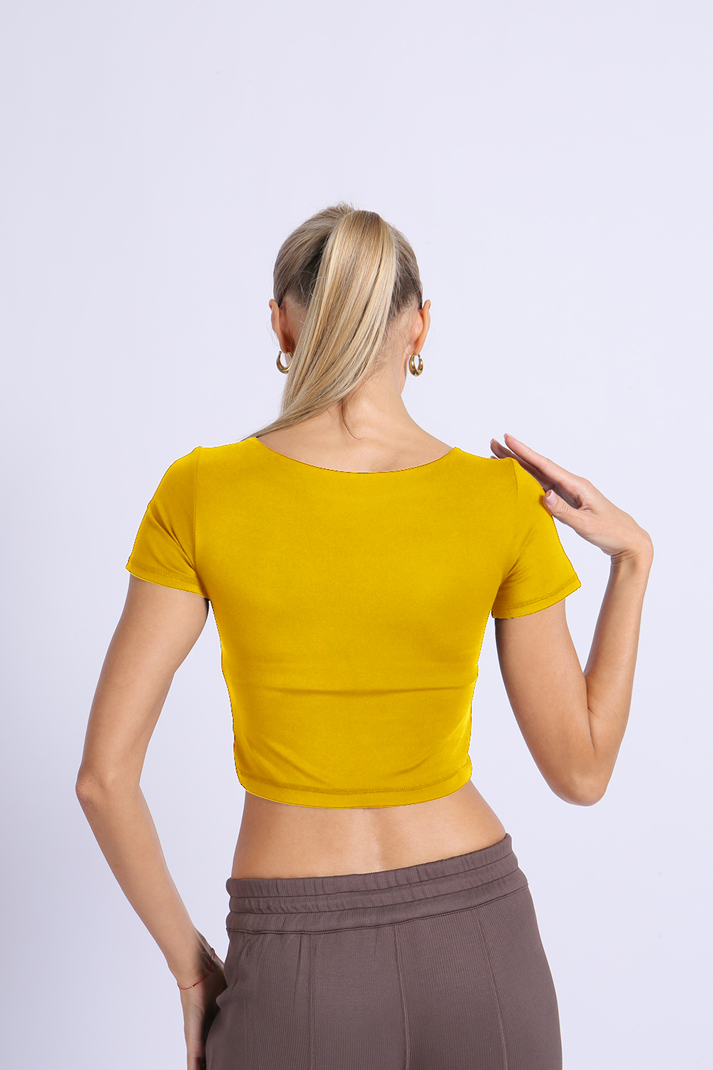 NUCBN® Nude hollow navel-exposing sports short-sleeved quick-drying tight yoga suit