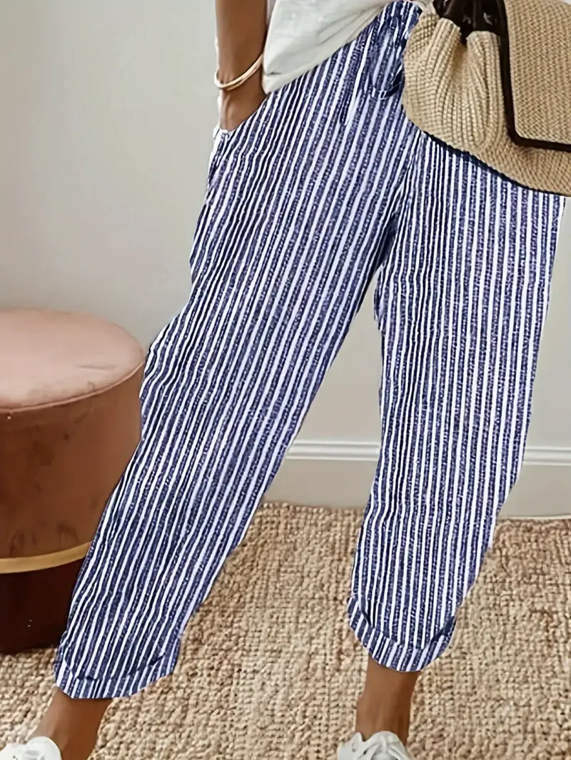 Women's Casual Striped Loose Waist Pants
