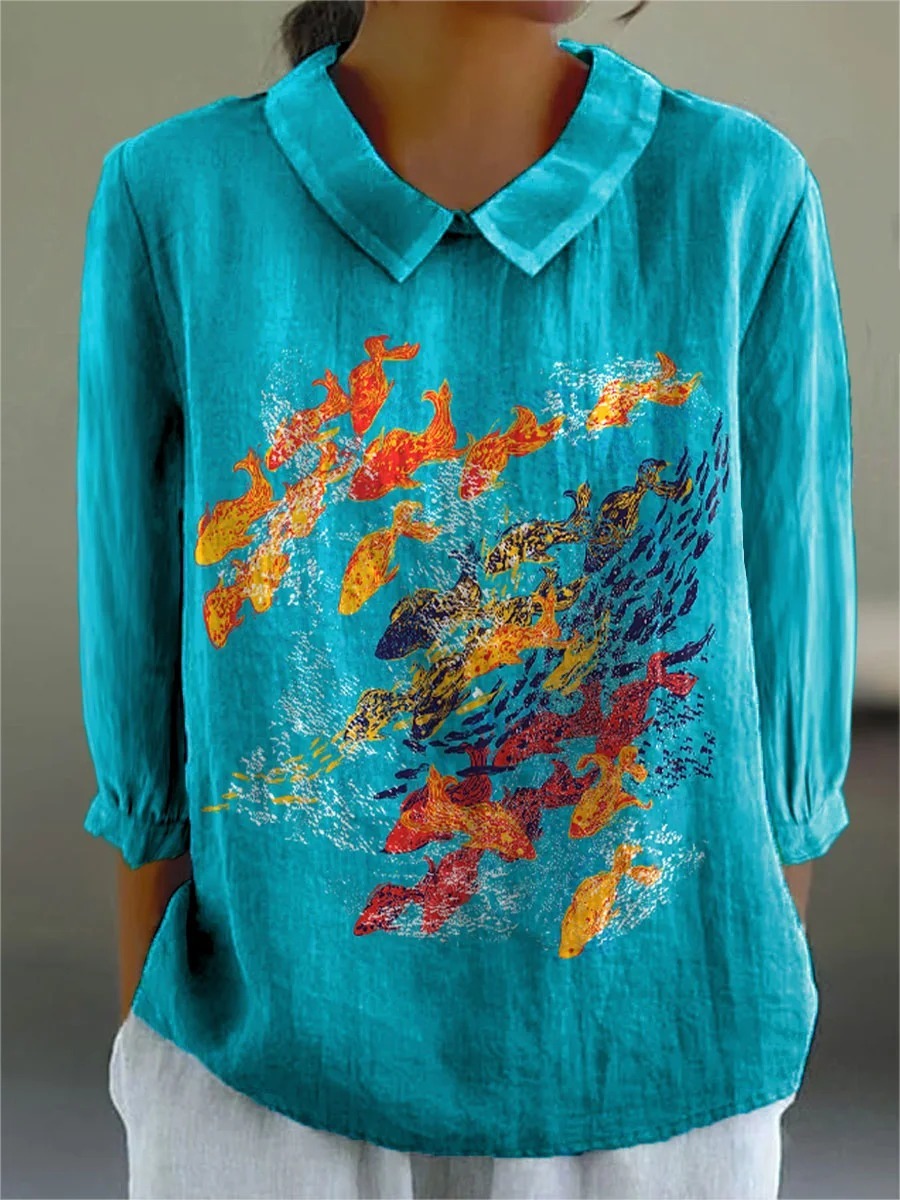 Women's Vintage Colorblock Striped Art Print Casual Cotton And Linen 3