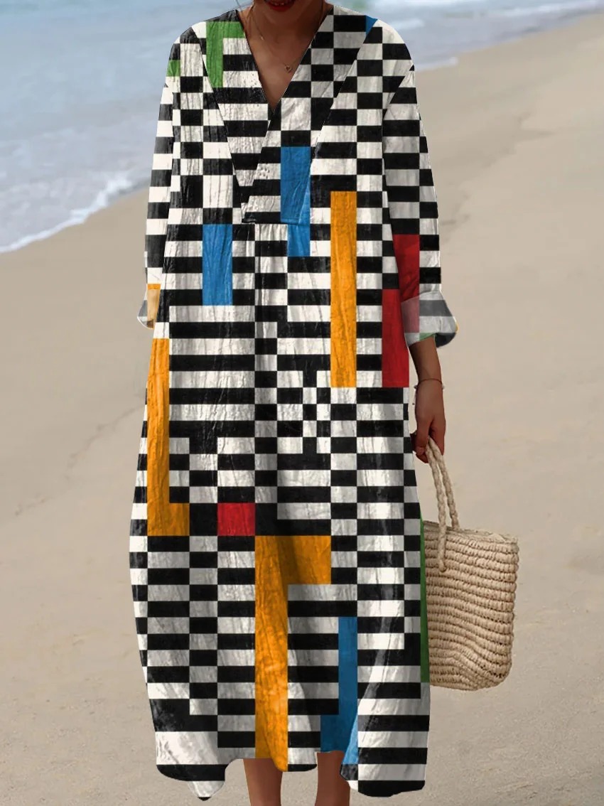 Women's Vintage Abstract Geometric Art Print Dress