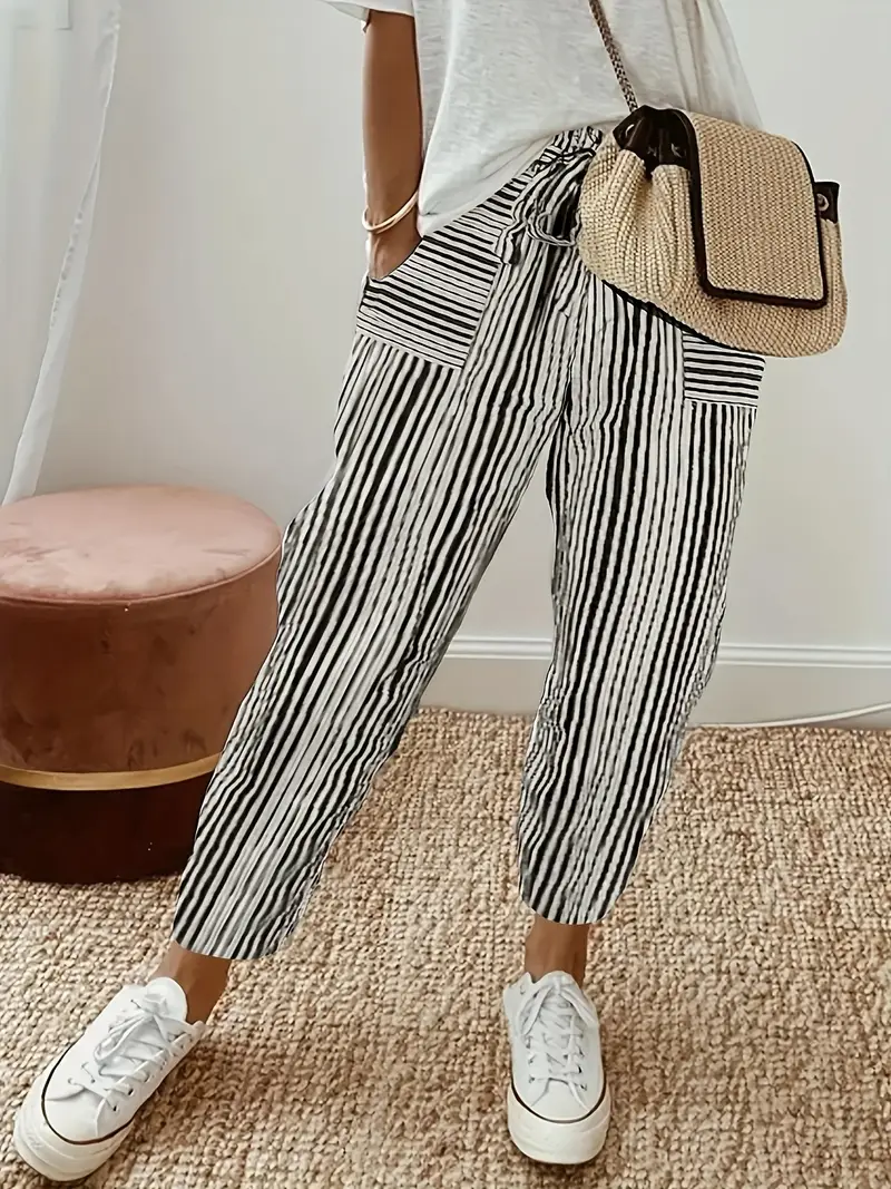 Women's Casual Striped Print Straight Pants