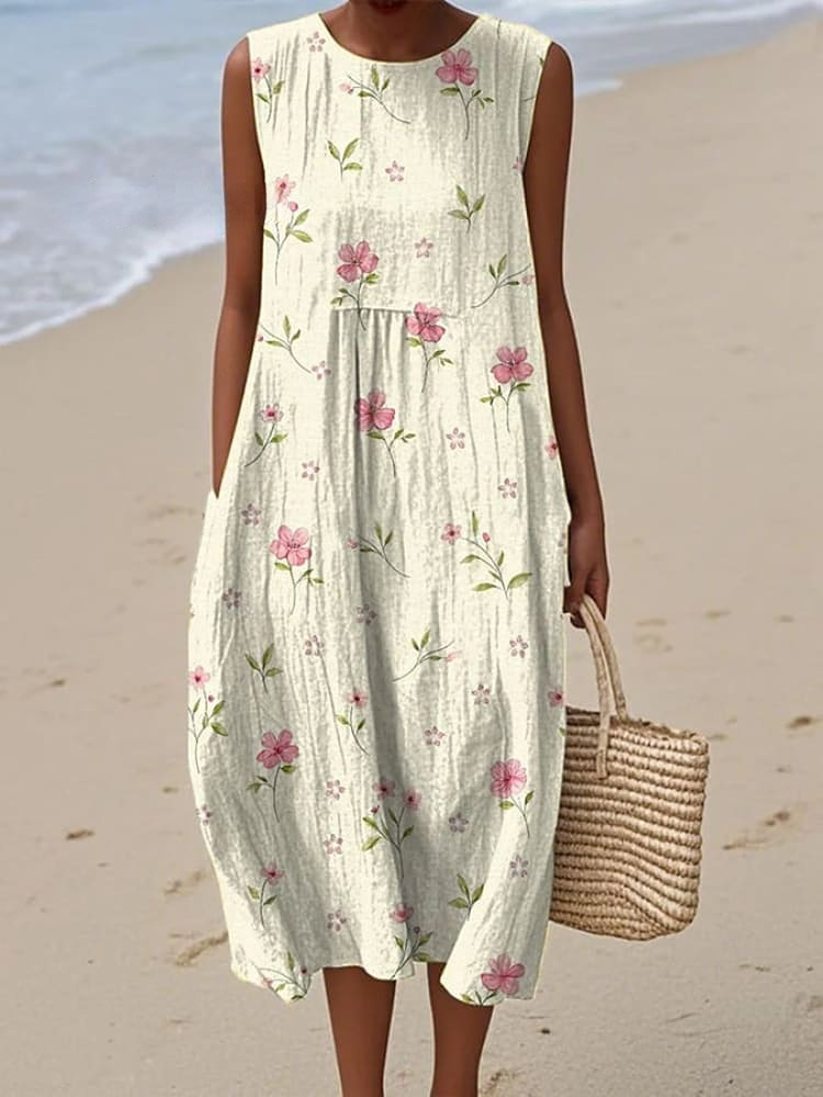 Women's Casual Floral Print Round Neck Sleeveless Dress