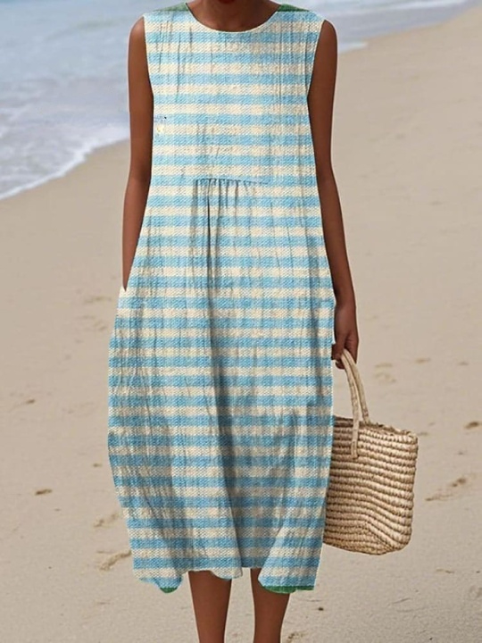 Women's Casual Plaid Sleeveless Dress