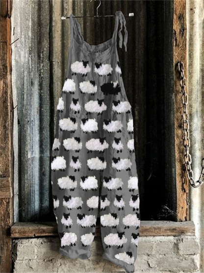 Vintage Fuzzy Sheep Fleece Pattern Jumpsuit