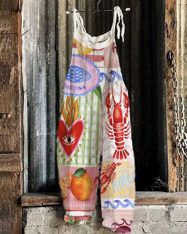 Ocean World Art Print Casual Wide Leg Jumpsuit