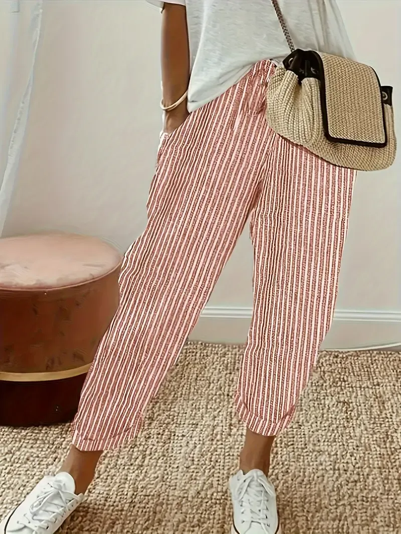 Women's Stripe Print Lace-Up Casual Pants