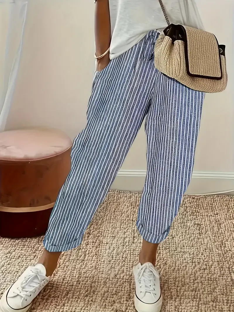Women's Stripe Print Lace-Up Casual Pants