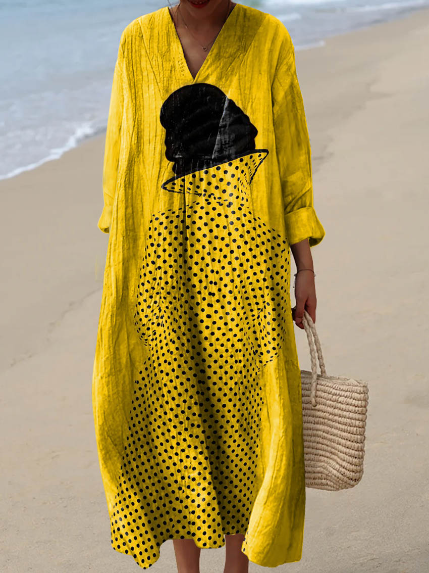 Women's Abstract Figure Pattern Art Print Cotton Dress