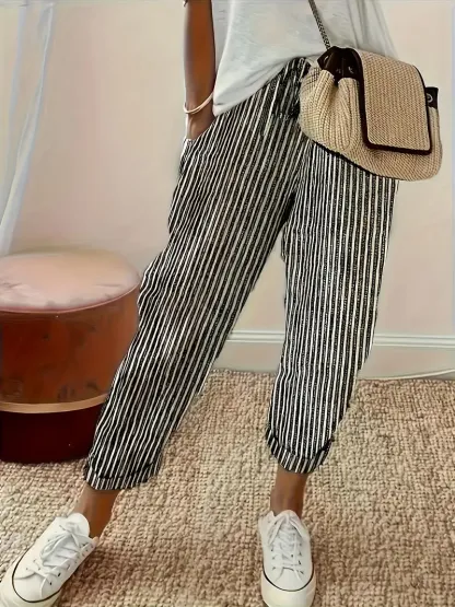 Women's Stripe Print Lace-Up Casual Pants