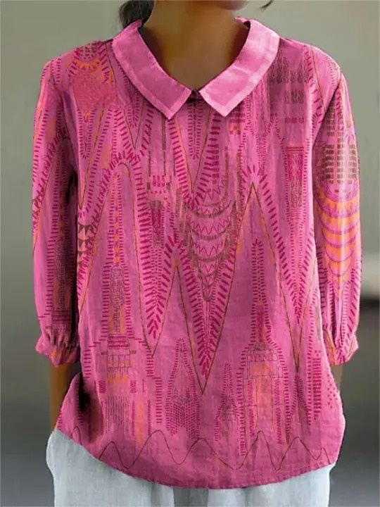 Women's Vintage Ethnic Pattern Art Print Casual Cotton And Linen 3/4 S