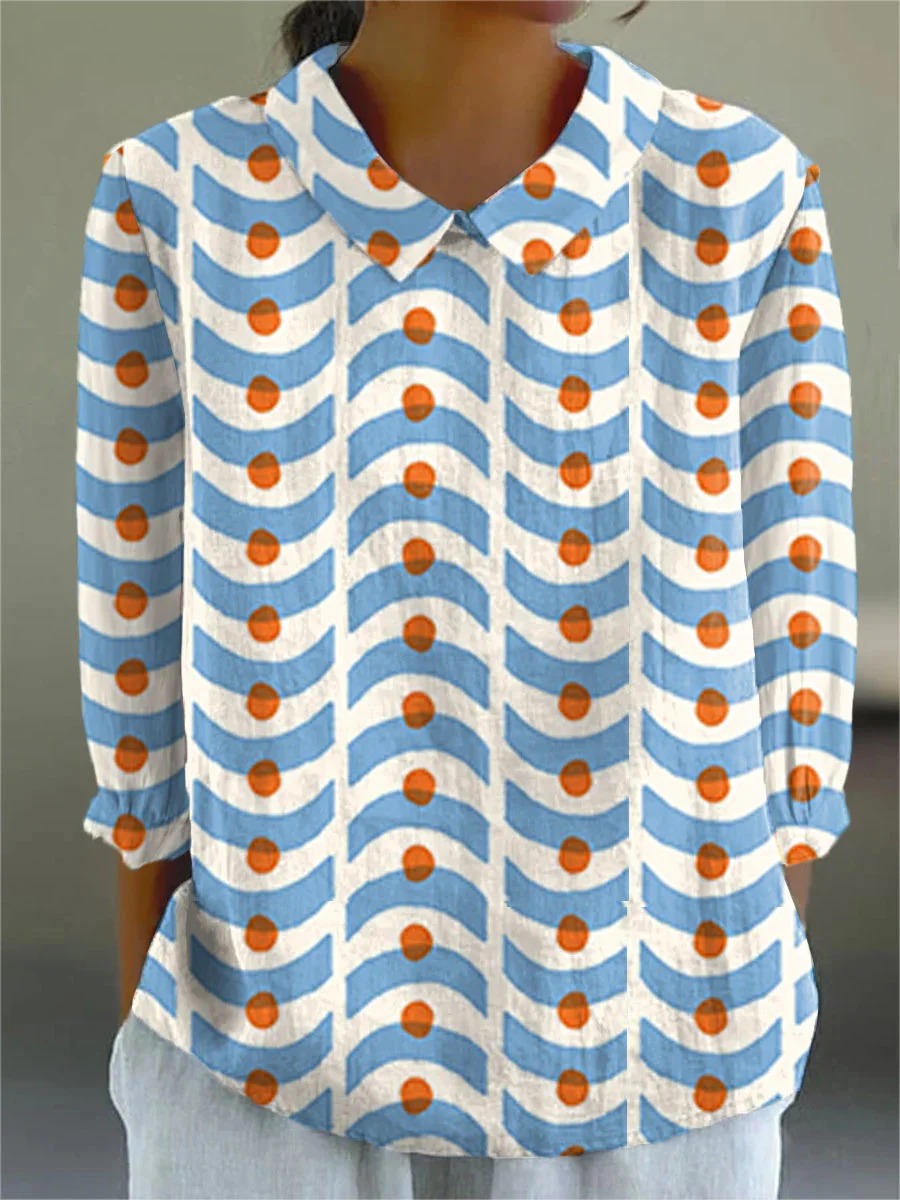 Women's Abstract Geometry Art Print Casual Cotton And Linen 3/4 Sleeve Shirt