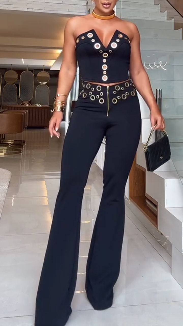 Women's V-neck Tube Top Eyelet Fashion Slim Fit Suit