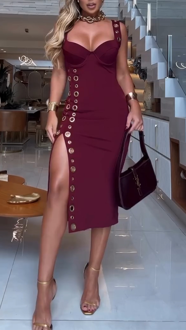 Women's Sweetheart Neck Slit Eyelet Fashion Dress 💃 Unleash Your Bold & Glamorous Side!