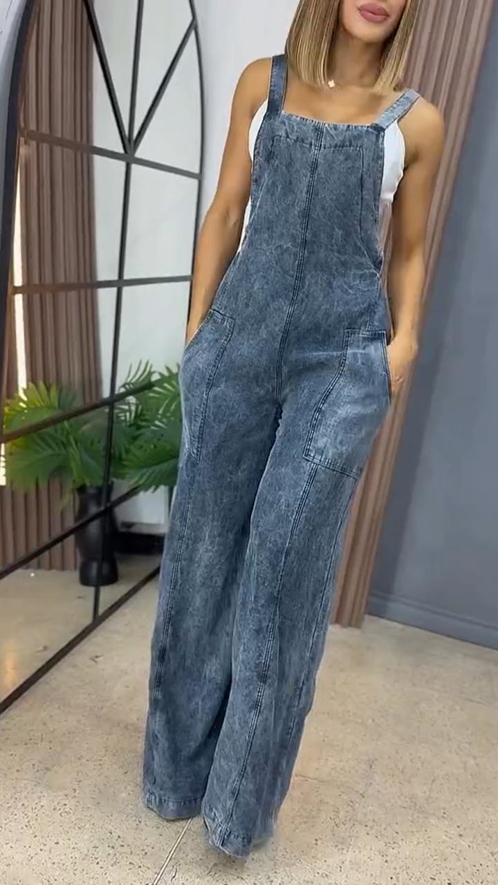 Women's Double Pocket Wide Leg Casual Overalls