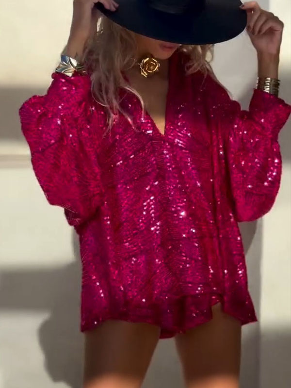 Women's V-neck Sequined Casual Suit