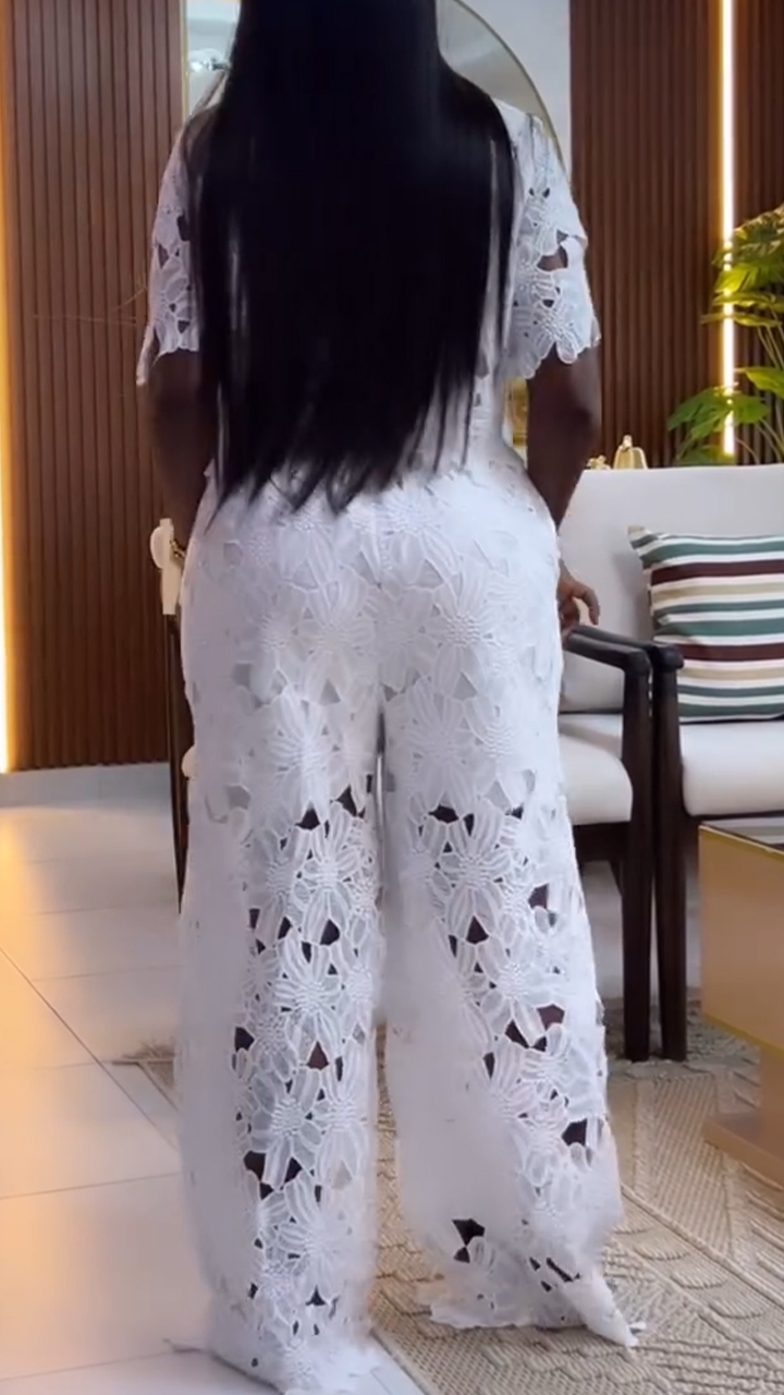 Women's Lapel Top + Trousers Hollow Casual Suit