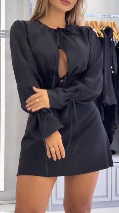 Ladies' Round Neck Tied Hollow Temperament Dress