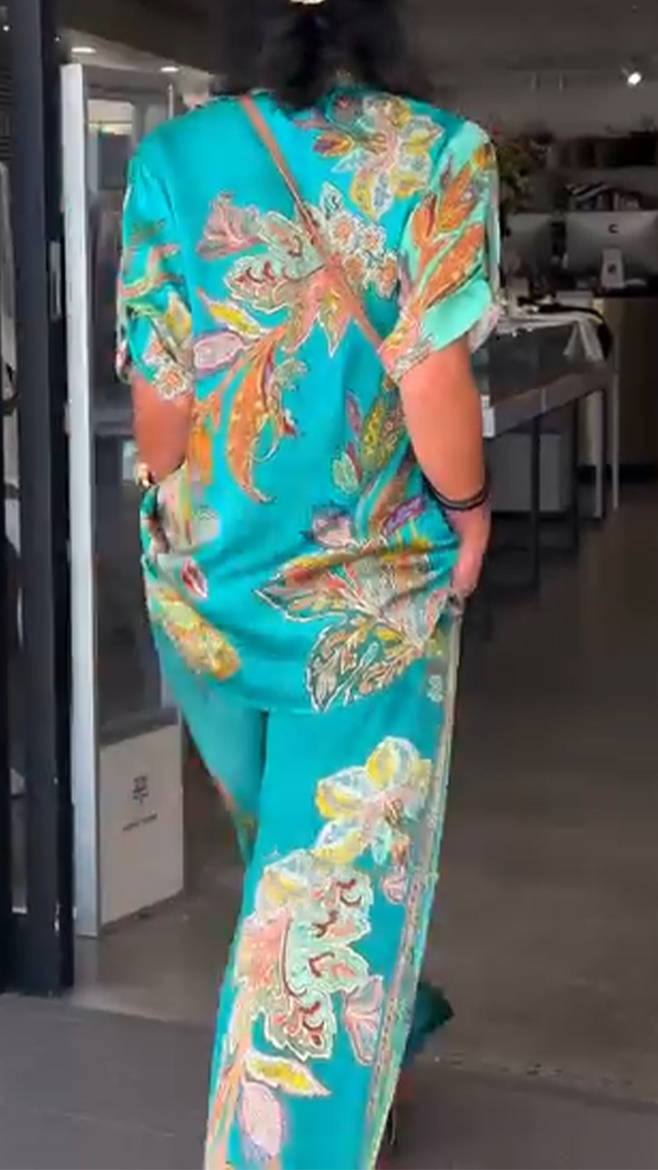 Women's Collar Printed Top+pants Loose Casual Suit