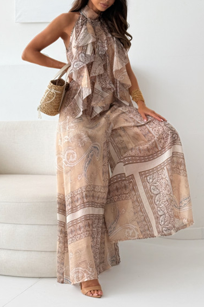 Women's Neck - Hanging Printed Irregular Top + Pants Loose Temperament Set 🌿 Effortless Boho - Chic for Sunny Days!