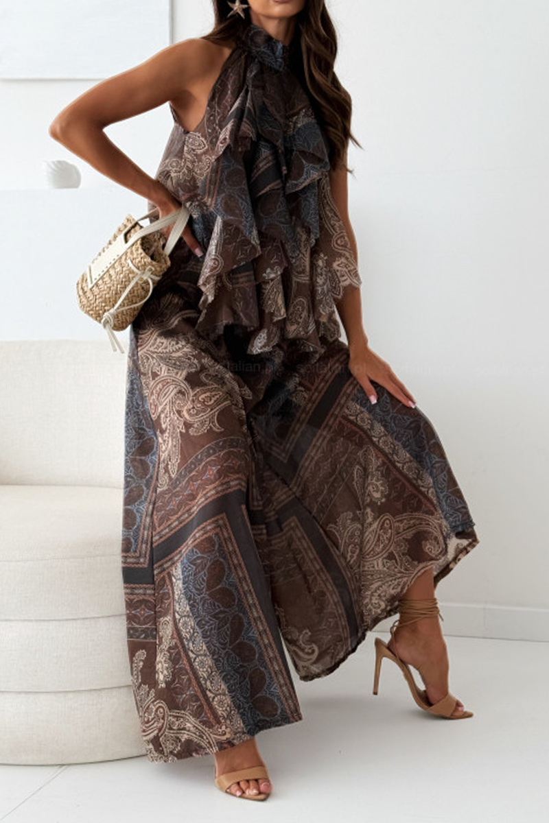 Women's Neck - Hanging Printed Irregular Top + Pants Loose Temperament Set 🌿 Effortless Boho - Chic for Sunny Days!